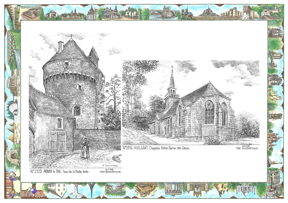 MONOCARTE N 21020-29016 - ARNAY LE DUC - tour de la motte forte / HUELGOAT - chapelle notre dame des cieux