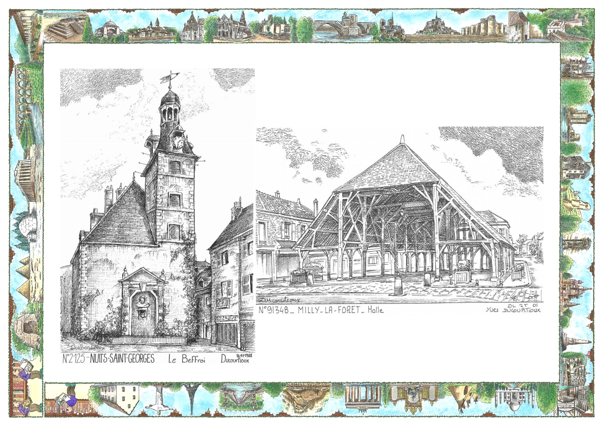 MONOCARTE N 21025-91348 - NUITS ST GEORGES - beffroi / MILLY LA FORET - halle