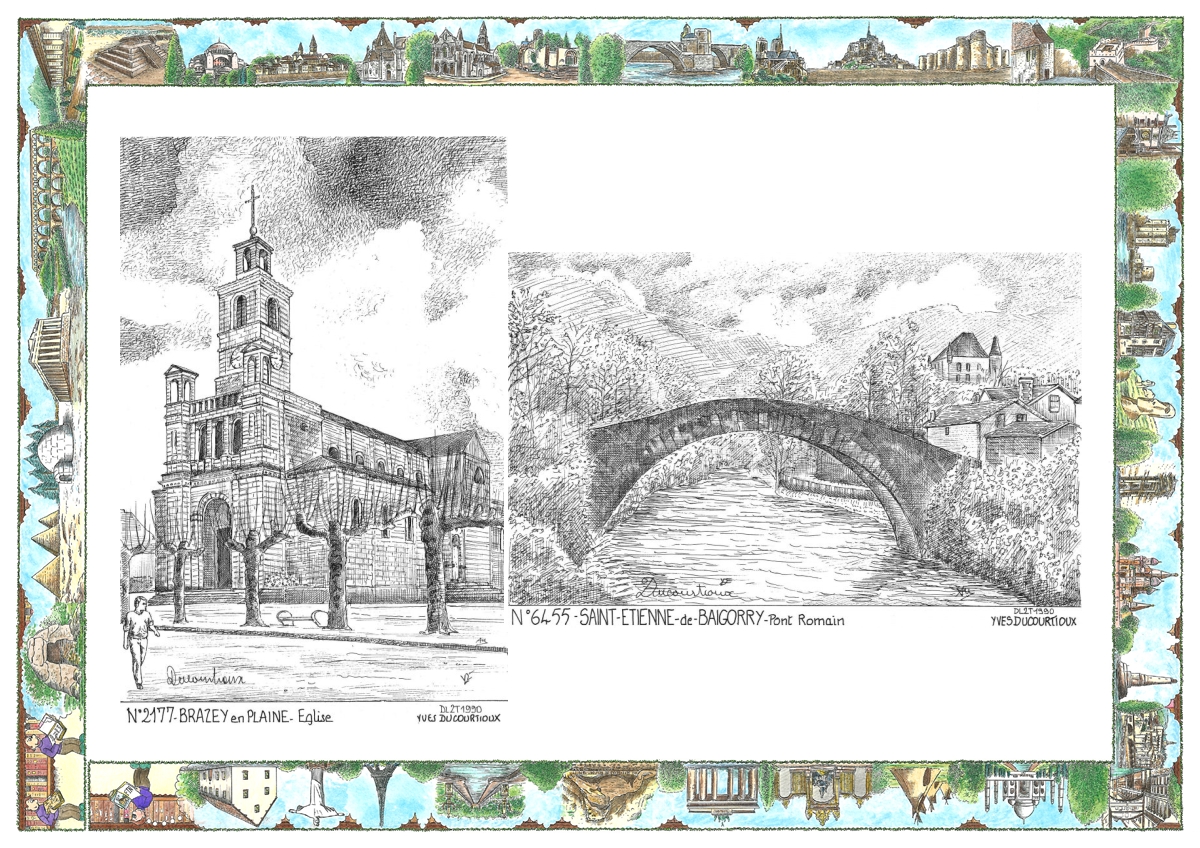 MONOCARTE N 21077-64055 - BRAZEY EN PLAINE - �glise / ST ETIENNE DE BAIGORRY - pont romain