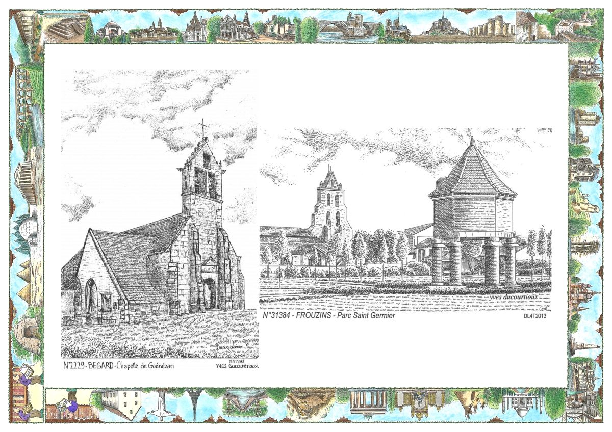 MONOCARTE N 22029-31384 - BEGARD - chapelle de gu�n�zan / FROUZINS - parc saint germier