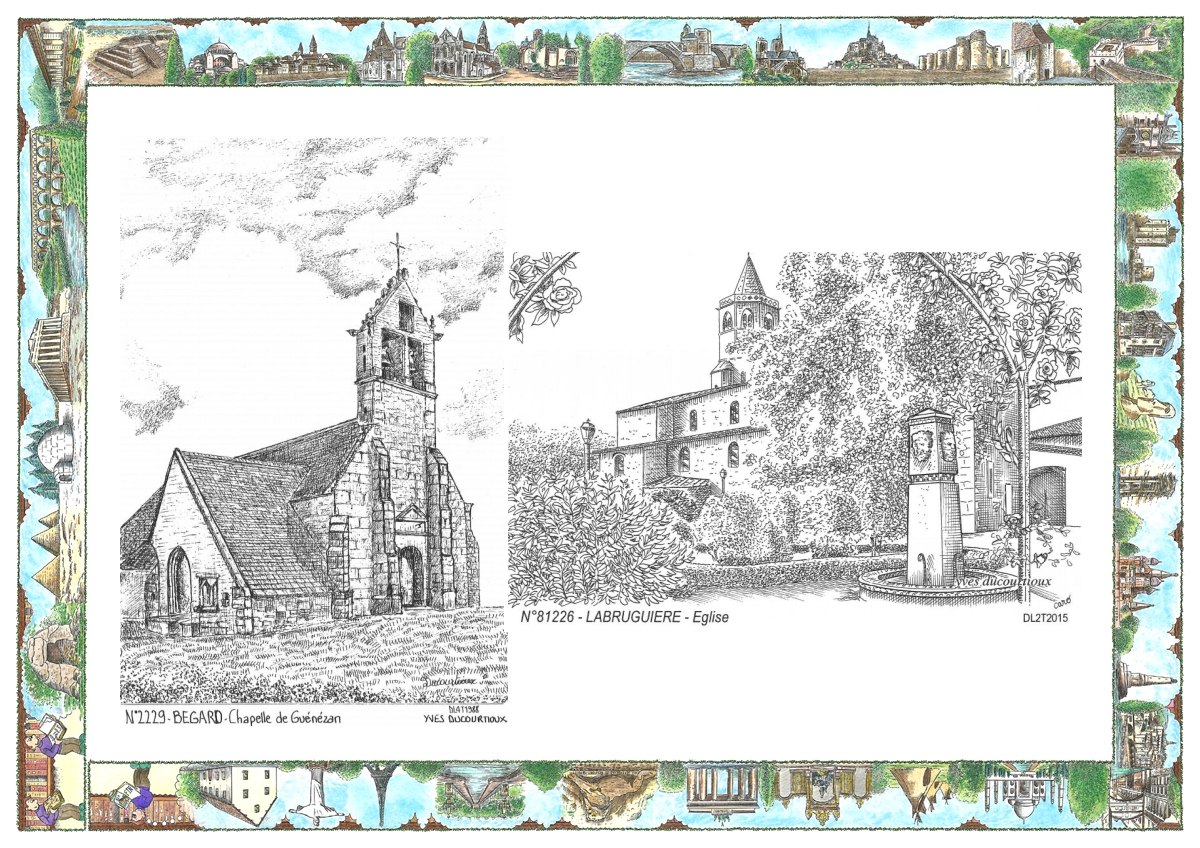 MONOCARTE N 22029-81226 - BEGARD - chapelle de gu�n�zan / LABRUGUIERE - �glise