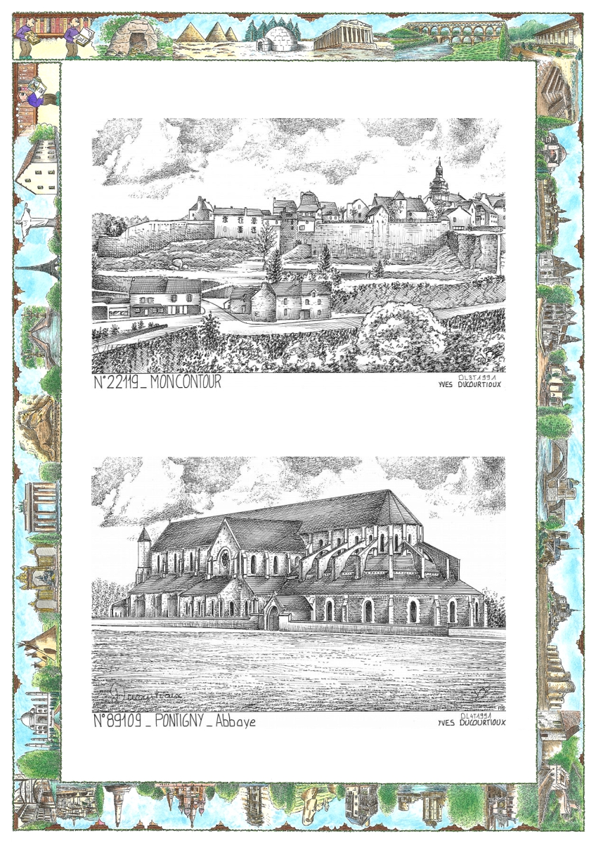 MONOCARTE N 22119-89109 - MONCONTOUR - vue / PONTIGNY - abbaye