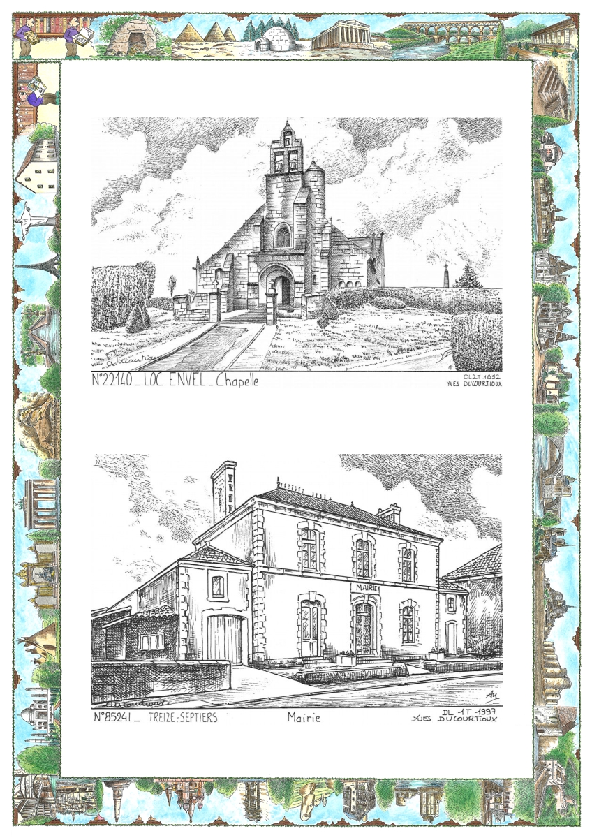 MONOCARTE N 22140-85241 - LOC ENVEL - chapelle / TREIZE SEPTIERS - mairie