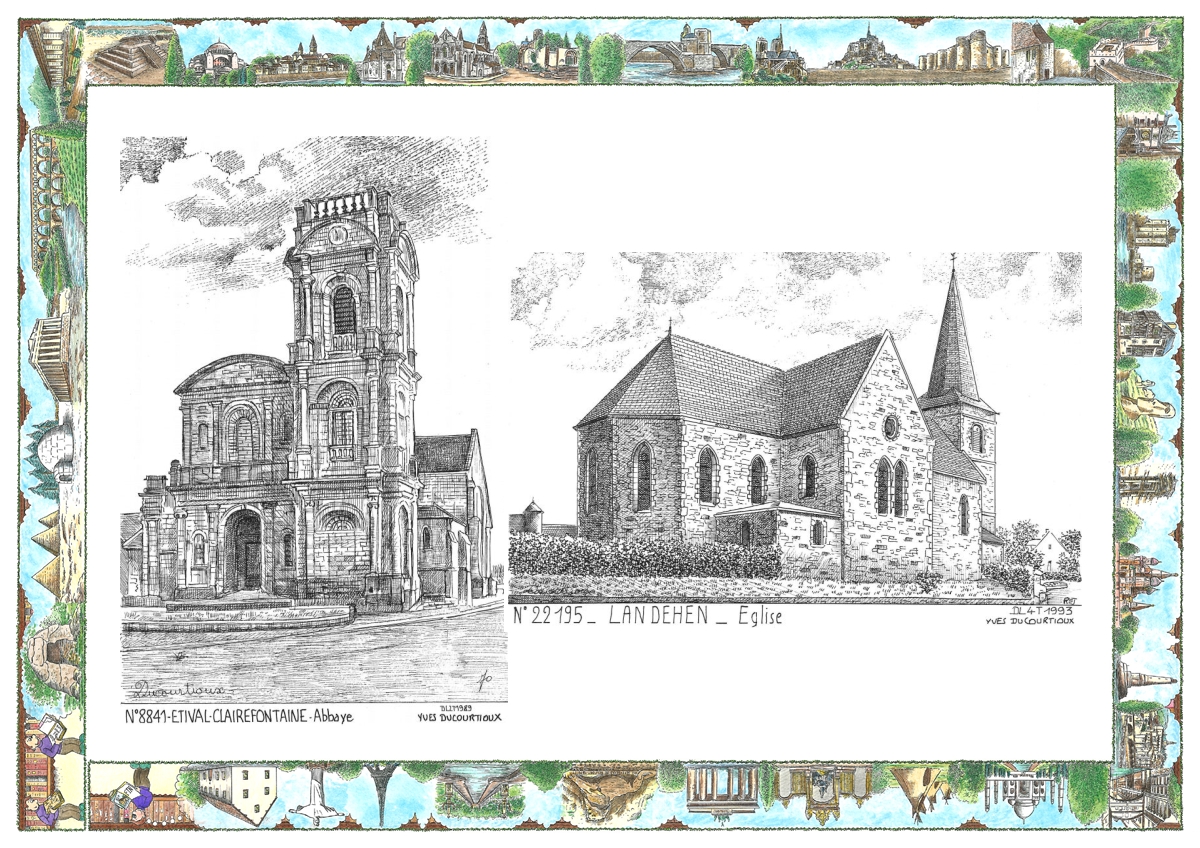 MONOCARTE N 22195-88041 - LANDEHEN - �glise / ETIVAL CLAIREFONTAINE - abbaye