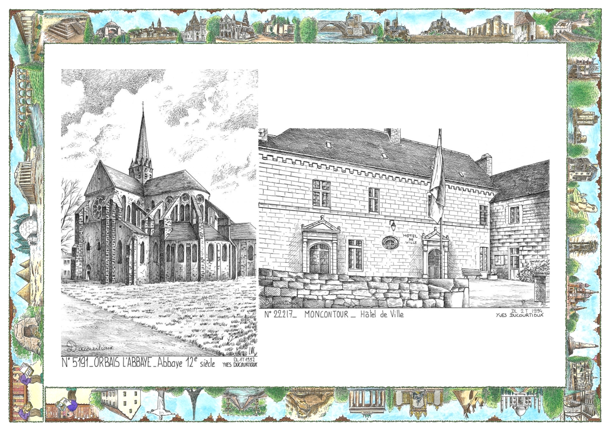 MONOCARTE N 22217-51091 - MONCONTOUR - h�tel de ville / ORBAIS L ABBAYE - abbaye 12� si�cle
