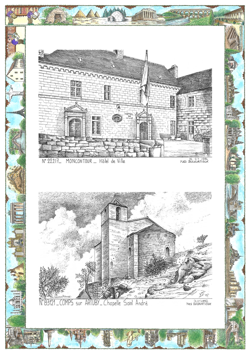 MONOCARTE N 22217-83121 - MONCONTOUR - h�tel de ville / COMPS SUR ARTUBY - chapelle st andr�