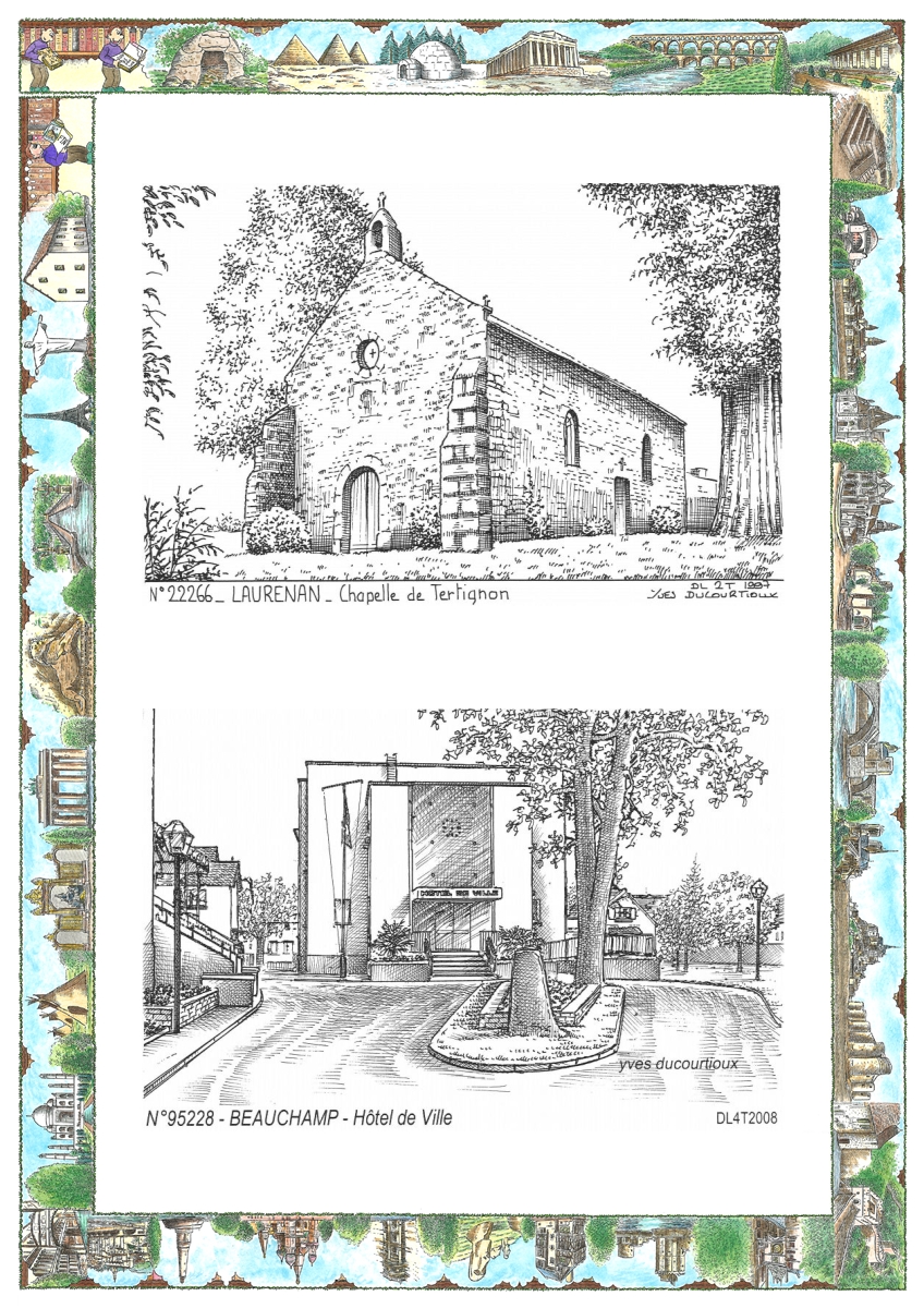MONOCARTE N 22266-95228 - LAURENAN - chapelle de tertignon / BEAUCHAMP - h�tel de ville