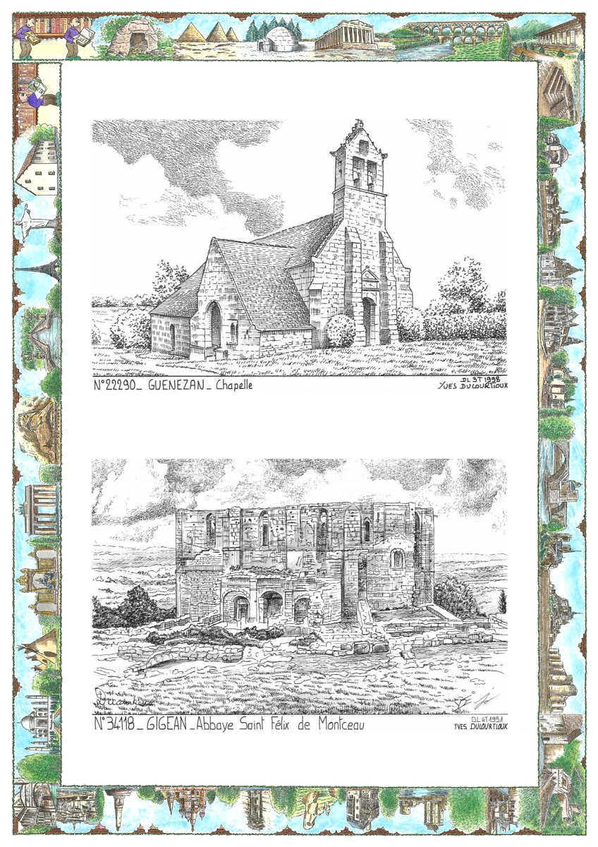 MONOCARTE N 22290-34118 - BEGARD - chapelle de gu�nezan / GIGEAN - abbaye st f�lix de montceau