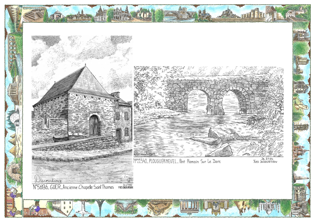 MONOCARTE N 22340-56136 - PLOUGUERNEVEL - pont romain sur le dore / GUER - ancienne chapelle st thomas