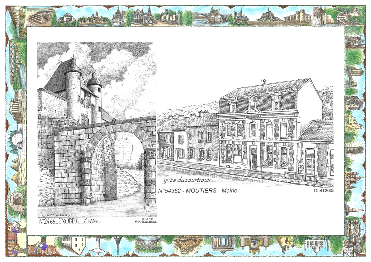 MONOCARTE N 24066-54362 - EXCIDEUIL - ch�teau / MOUTIERS - mairie
