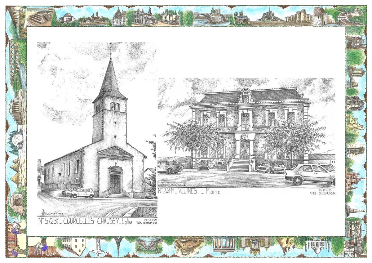 MONOCARTE N 24111-57231 - VELINES - mairie / COURCELLES CHAUSSY - �glise