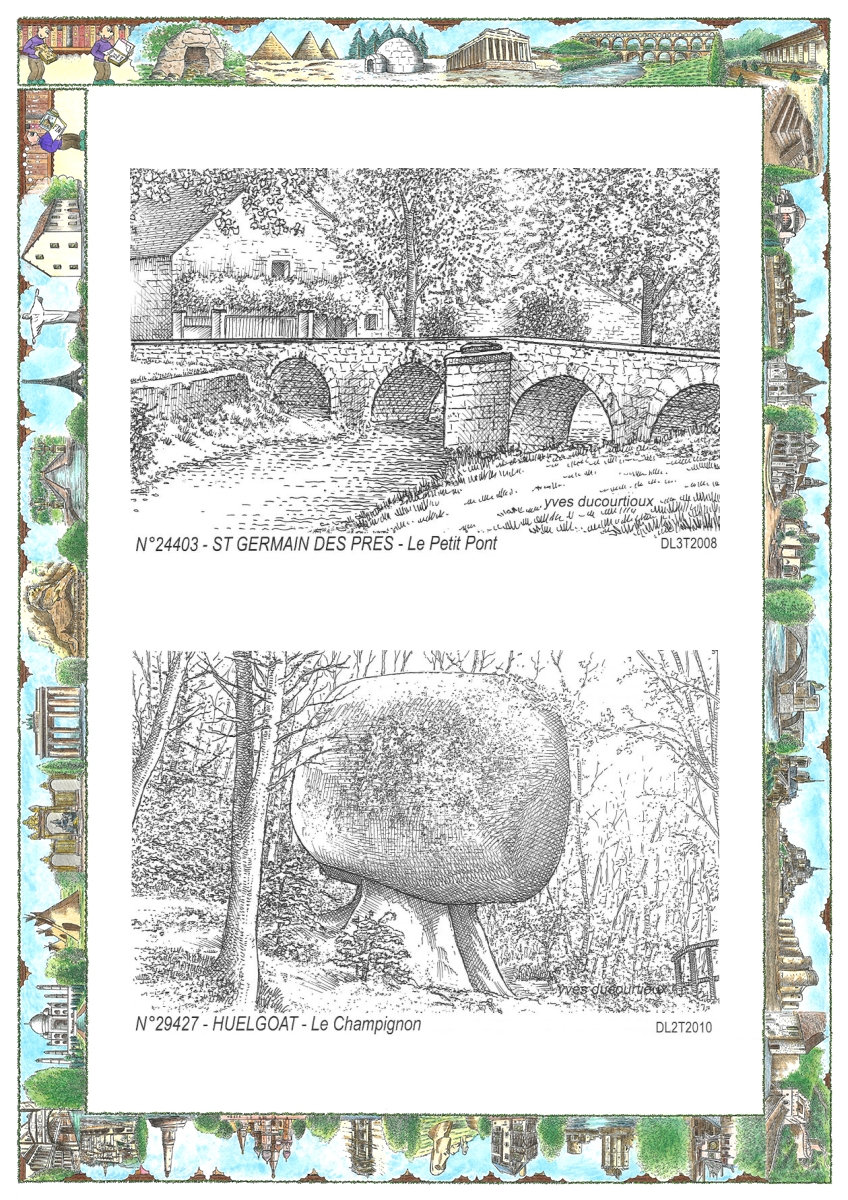 MONOCARTE N 24403-29427 - ST GERMAIN DES PRES - le petit pont / HUELGOAT - le champignon