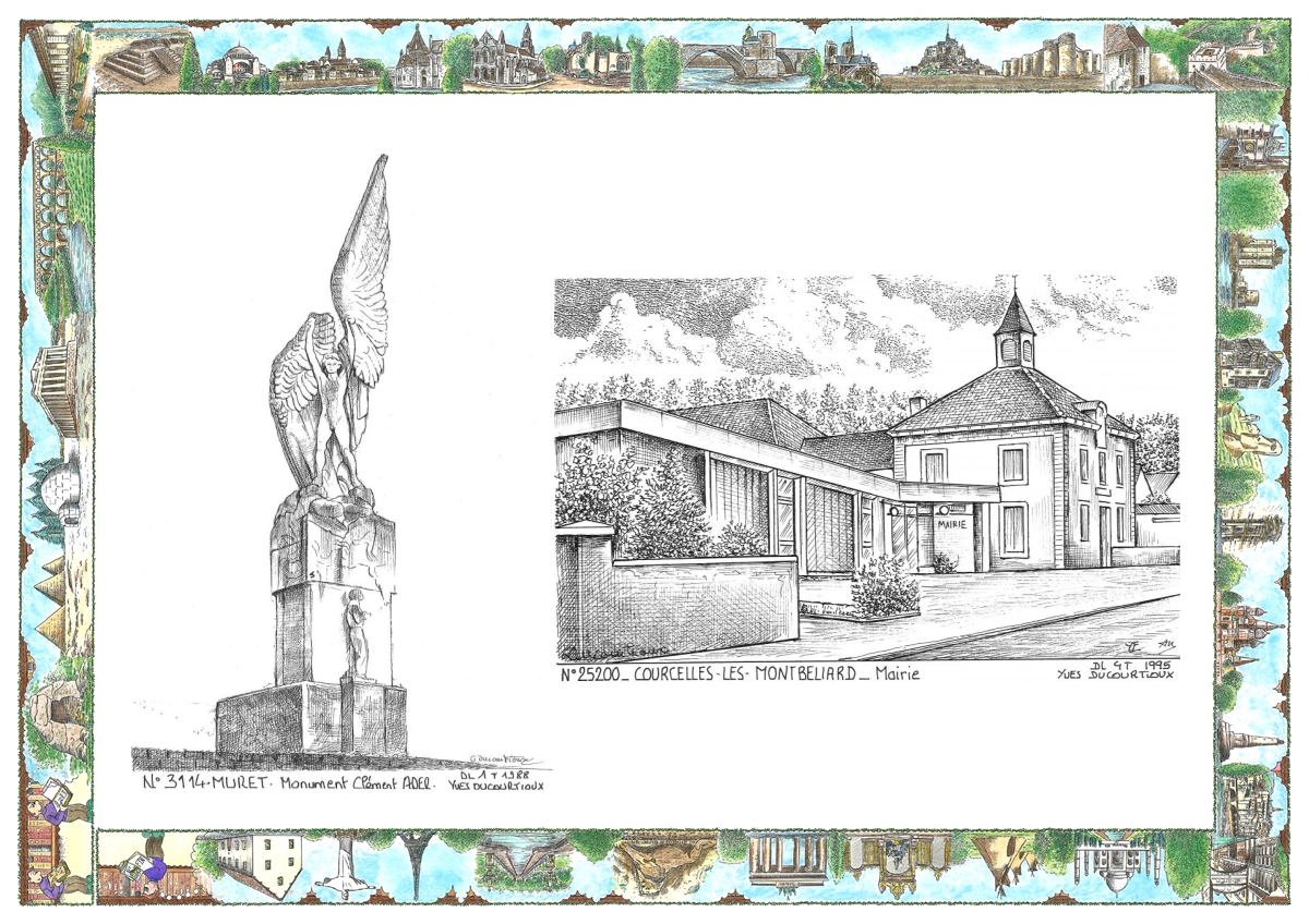 MONOCARTE N 25200-31014 - COURCELLES LES MONTBELIARD - mairie / MURET - monument cl�ment ader