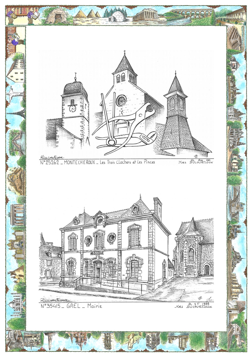 MONOCARTE N 25262-35415 - MONTECHEROUX - les 3 clochers et les pinces / GAEL - mairie