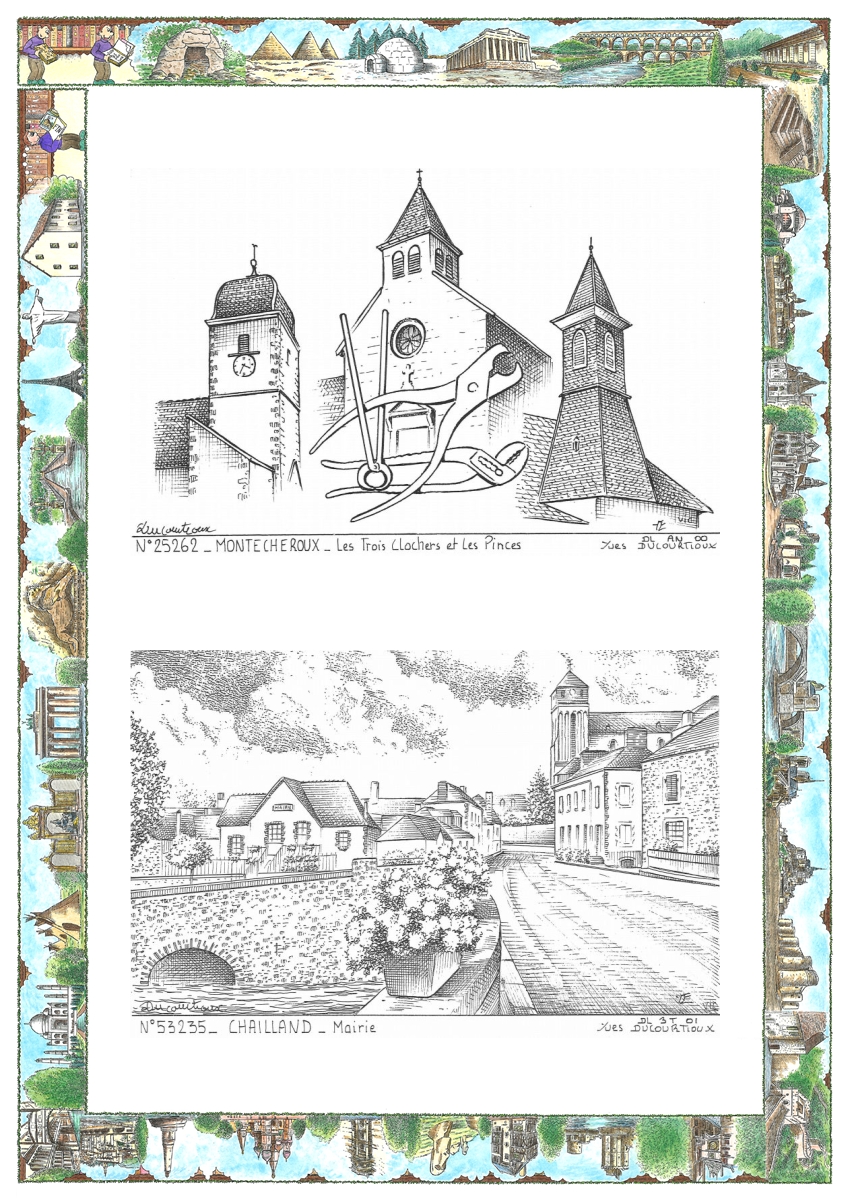 MONOCARTE N 25262-53235 - MONTECHEROUX - les 3 clochers et les pinces / CHAILLAND - mairie