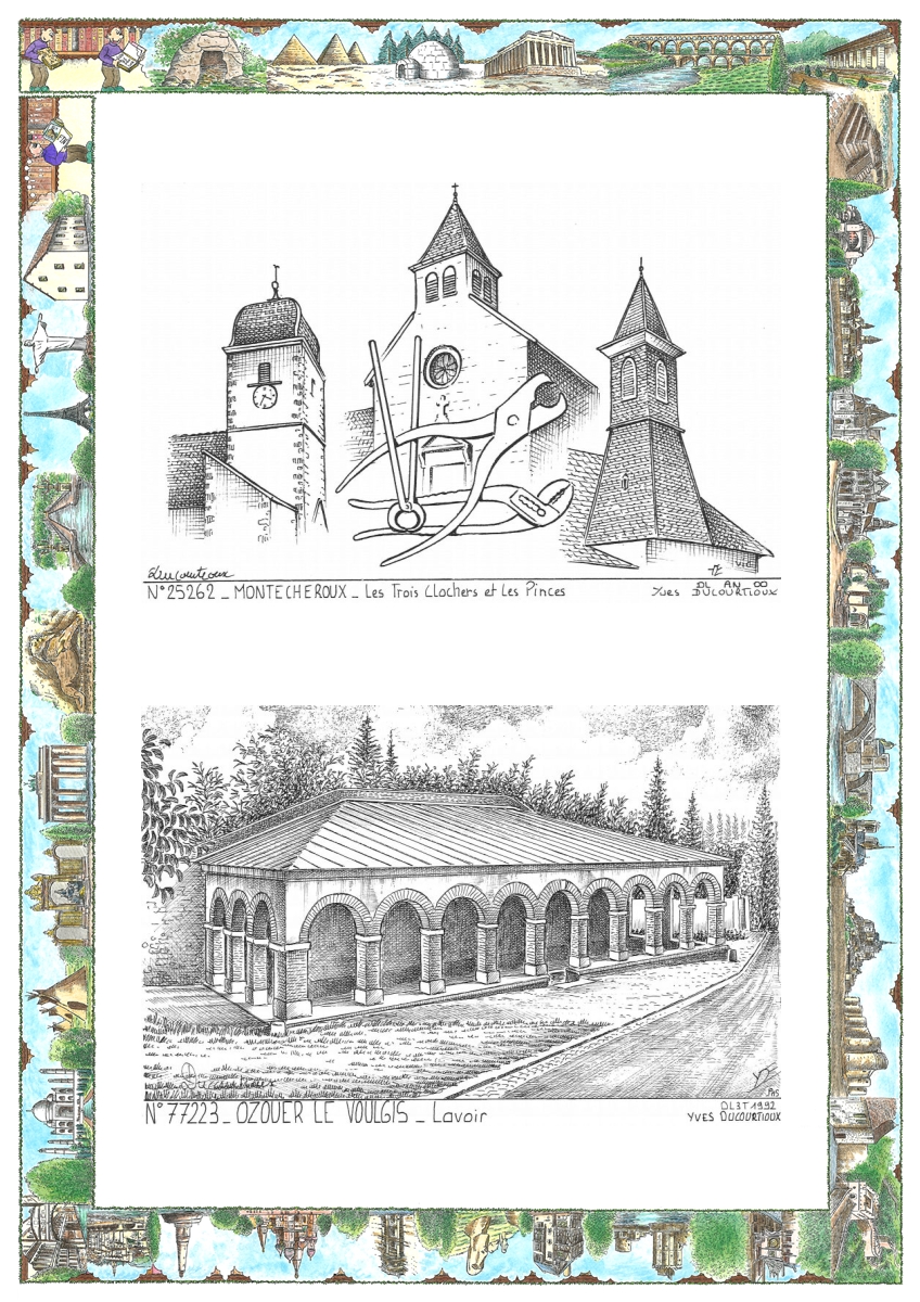 MONOCARTE N 25262-77223 - MONTECHEROUX - les 3 clochers et les pinces / OZOUER LE VOULGIS - lavoir