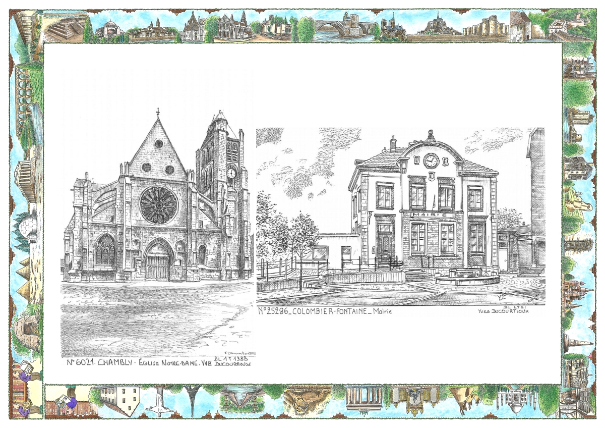 MONOCARTE N 25286-60021 - COLOMBIER FONTAINE - mairie / CHAMBLY - �glise notre dame