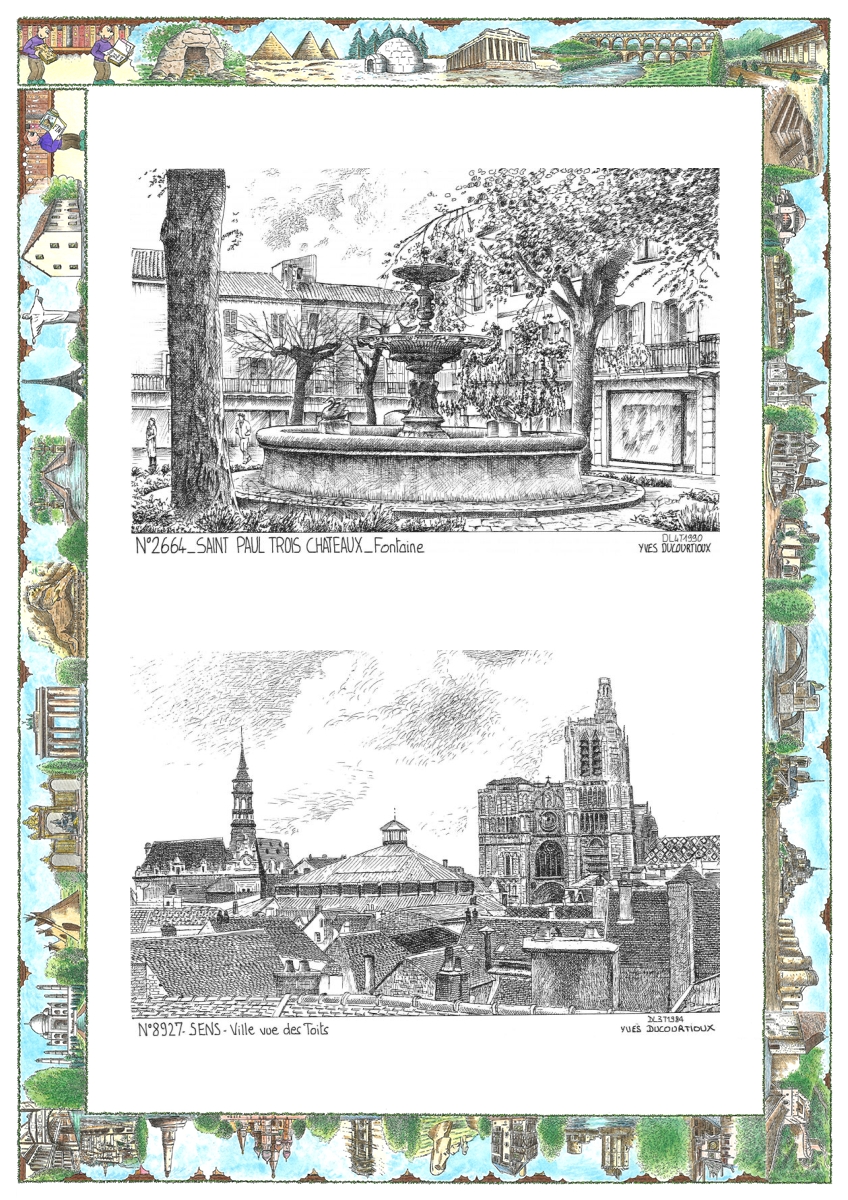 MONOCARTE N 26064-89027 - ST PAUL TROIS CHATEAUX - fontaine / SENS - ville vue des toits