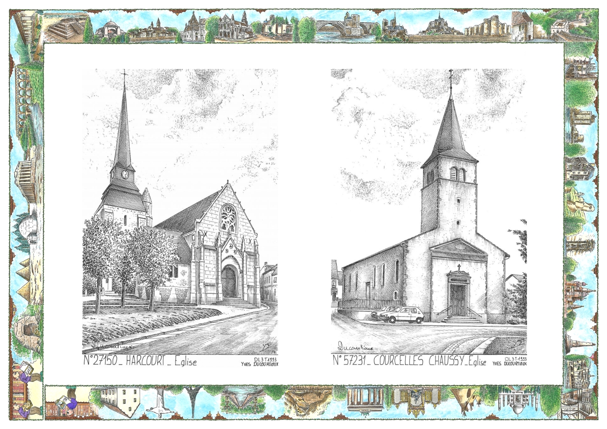 MONOCARTE N 27150-57231 - HARCOURT - �glise / COURCELLES CHAUSSY - �glise
