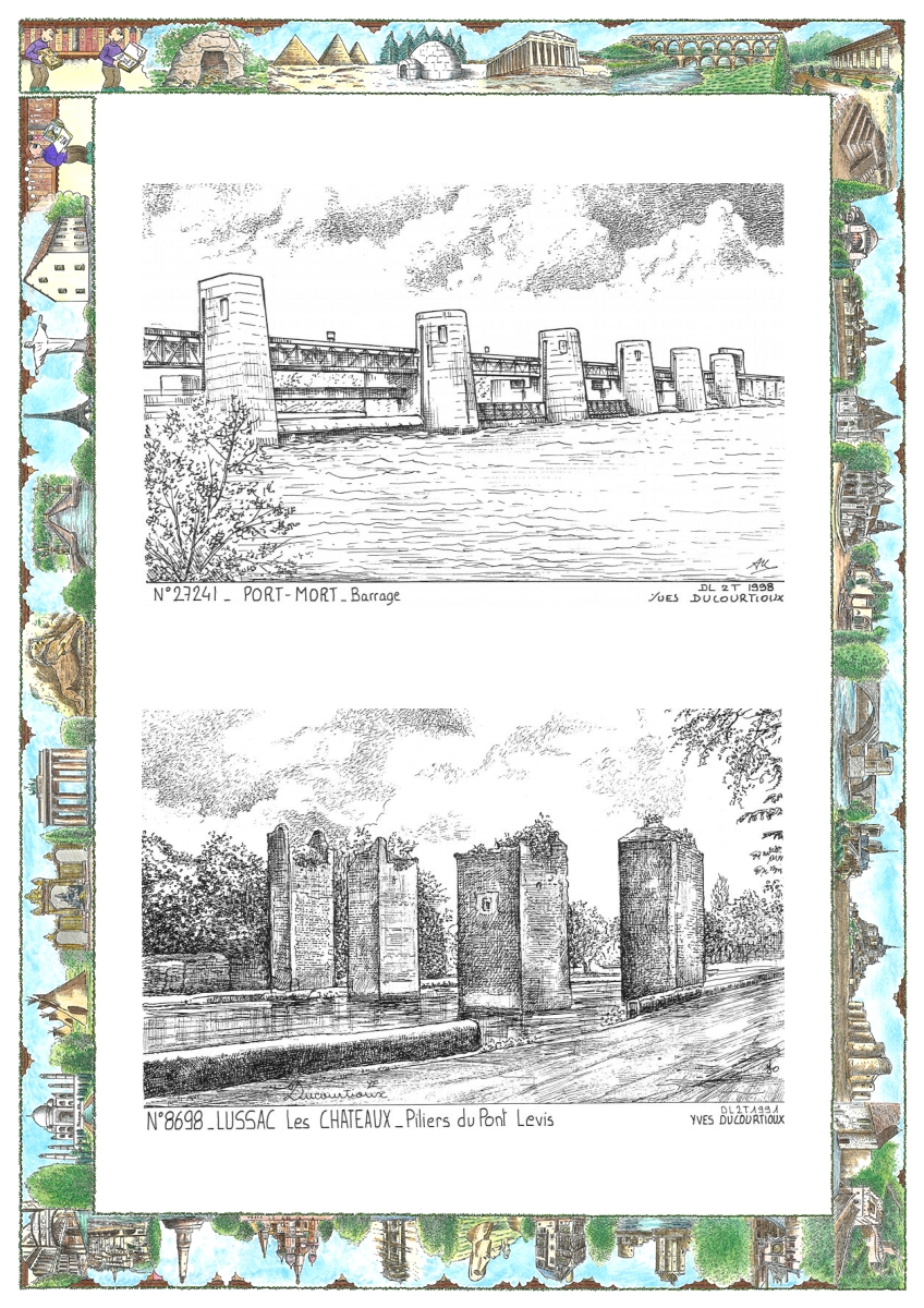 MONOCARTE N 27241-86098 - PORT MORT - barrage / LUSSAC LES CHATEAUX - piliers du pont levis