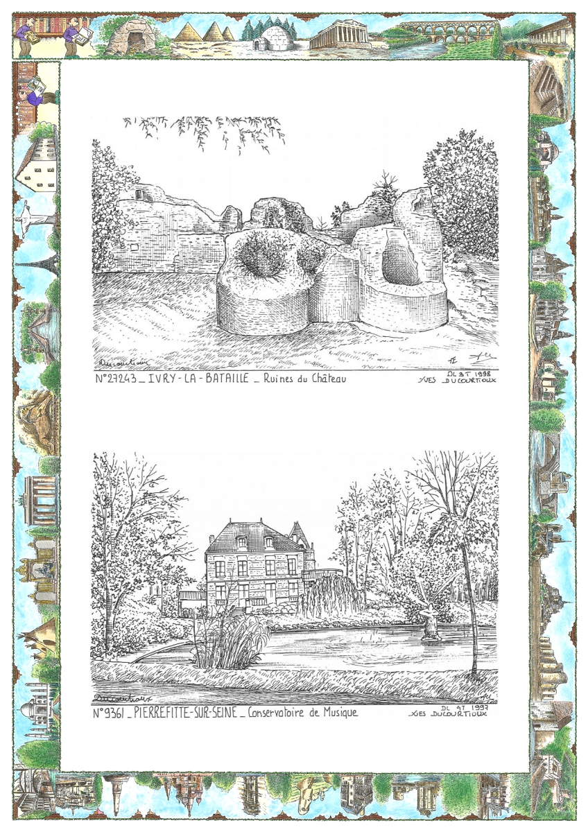 MONOCARTE N 27243-93061 - IVRY LA BATAILLE - ruines du ch�teau / PIERREFITTE SUR SEINE - conservatoire de musique