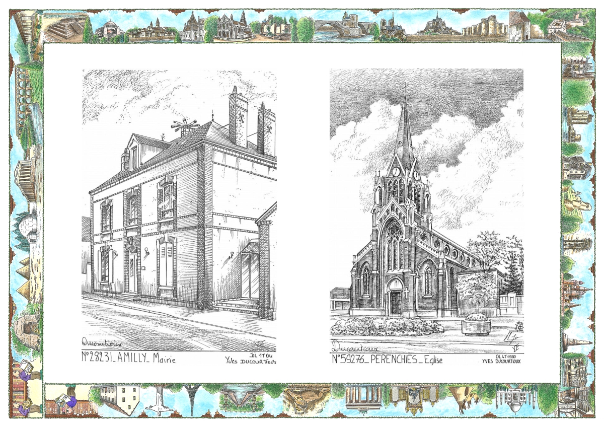 MONOCARTE N 28231-59276 - AMILLY - mairie / PERENCHIES - �glise