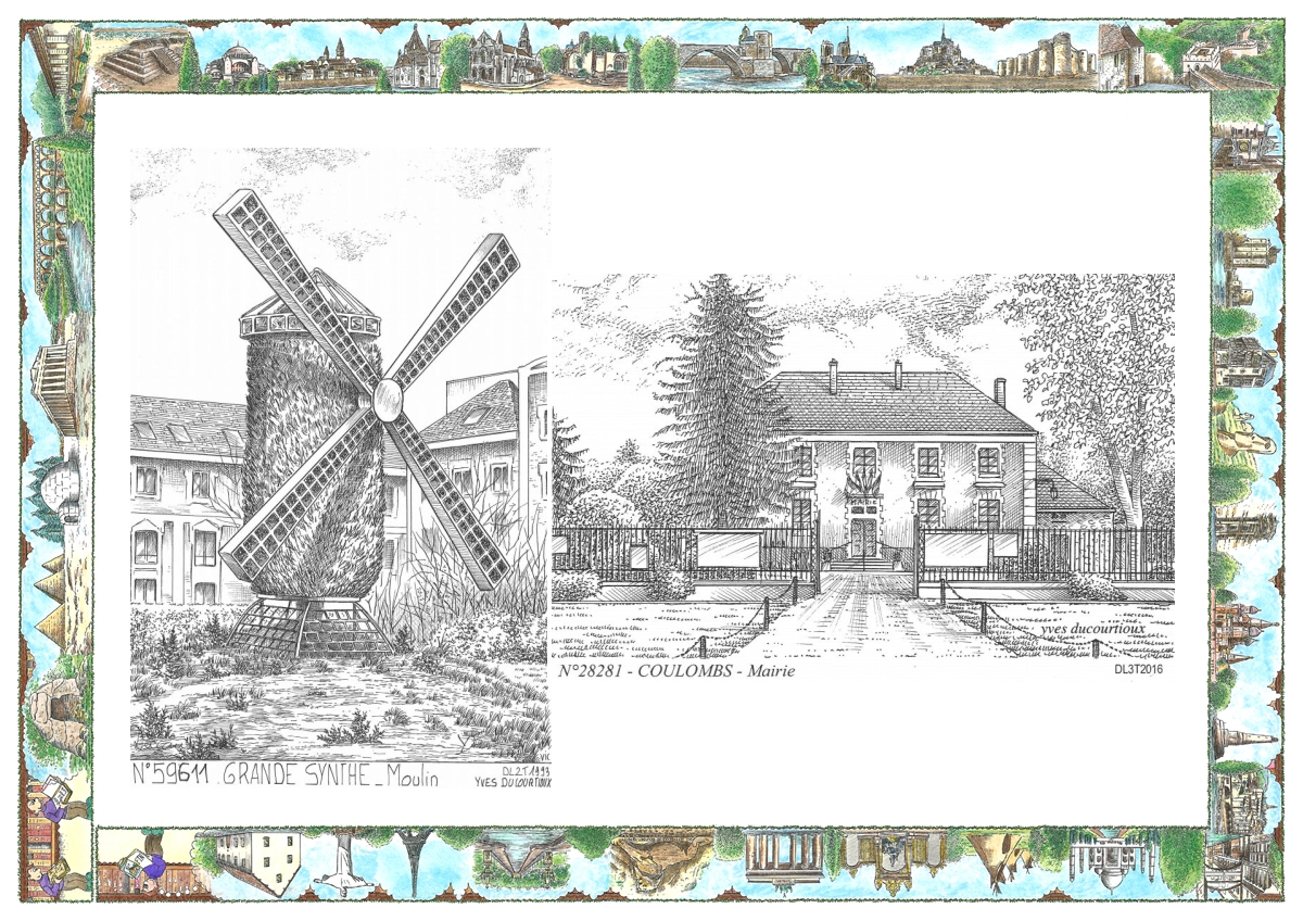 MONOCARTE N 28281-59611 - COULOMBS - mairie / GRANDE SYNTHE - moulin