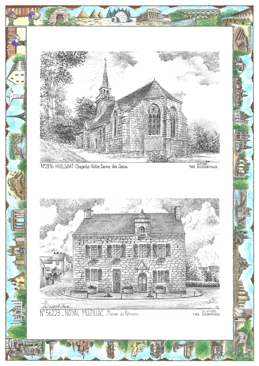 MONOCARTE N 29016-56223 - HUELGOAT - chapelle notre dame des cieux / NOYAL MUZILLAC - maison du patrimoine