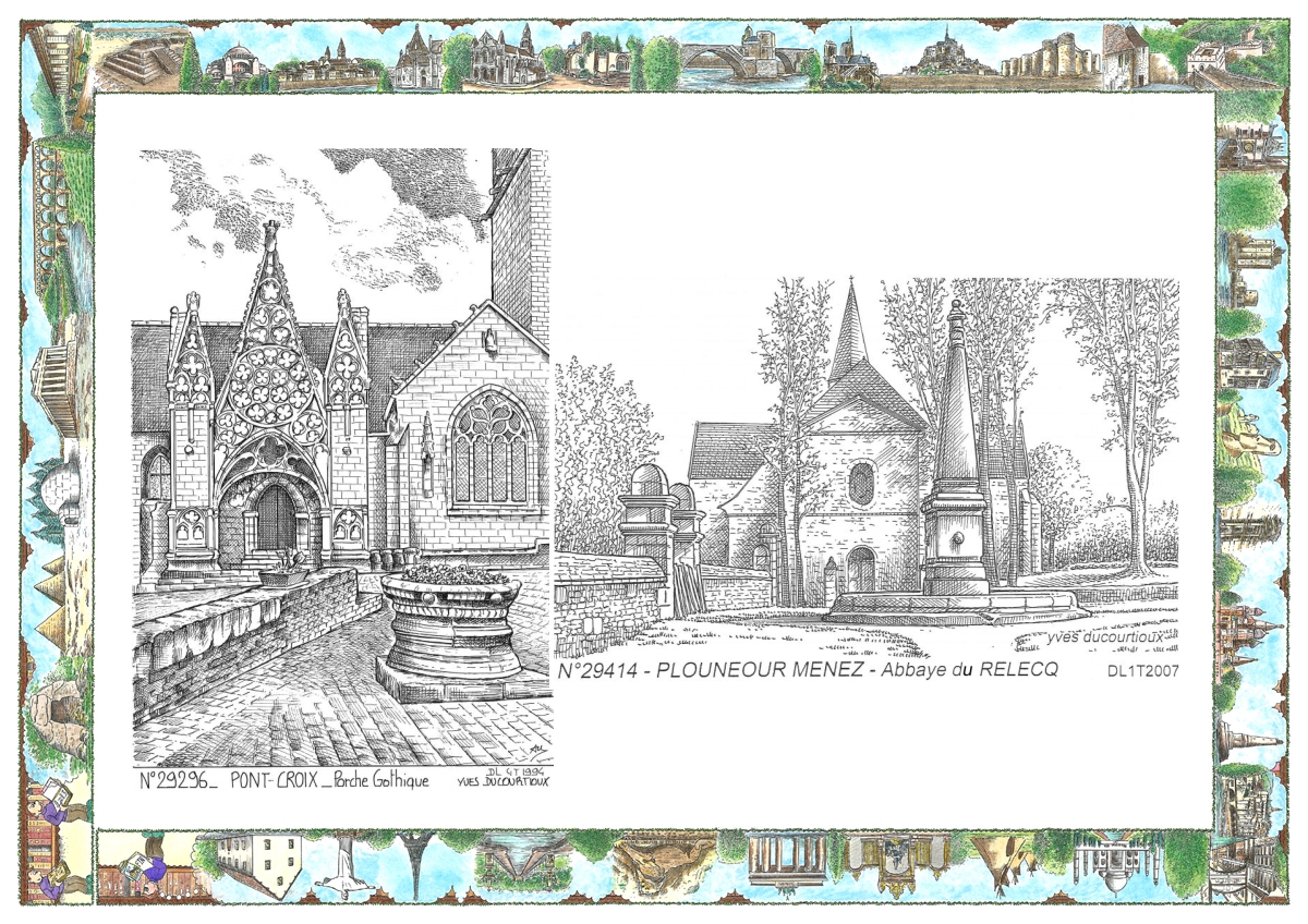 MONOCARTE N 29296-29414 - PONT CROIX - porche gothique / PLOUNEOUR MENEZ - abbaye de le relecq