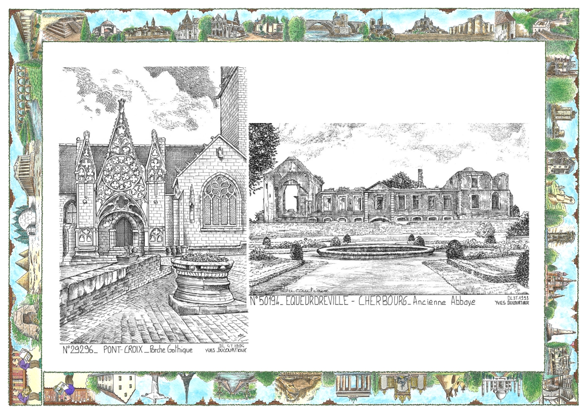 MONOCARTE N 29296-50194 - PONT CROIX - porche gothique / EQUEURDREVILLE HAINNEVILLE - ancienne abbaye