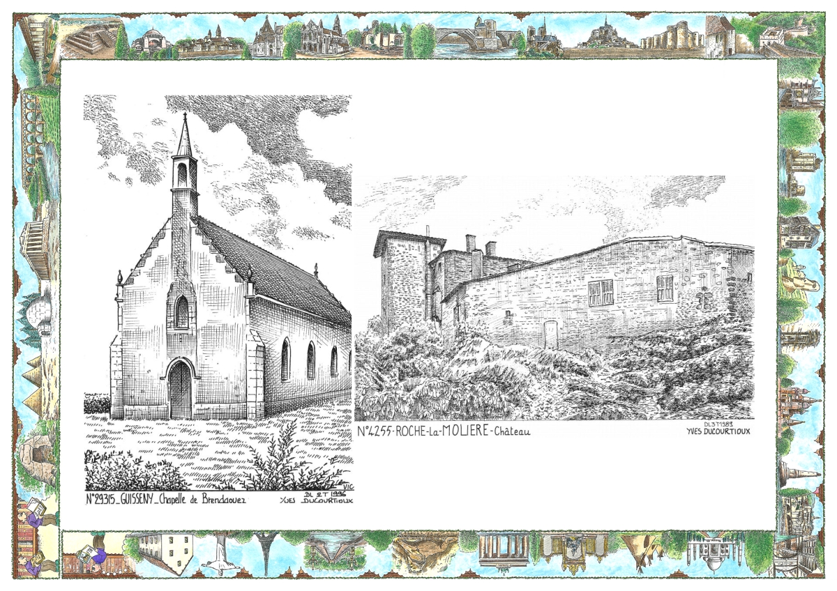 MONOCARTE N 29315-42055 - GUISSENY - chapelle de brendaouez / ROCHE LA MOLIERE - ch�teau