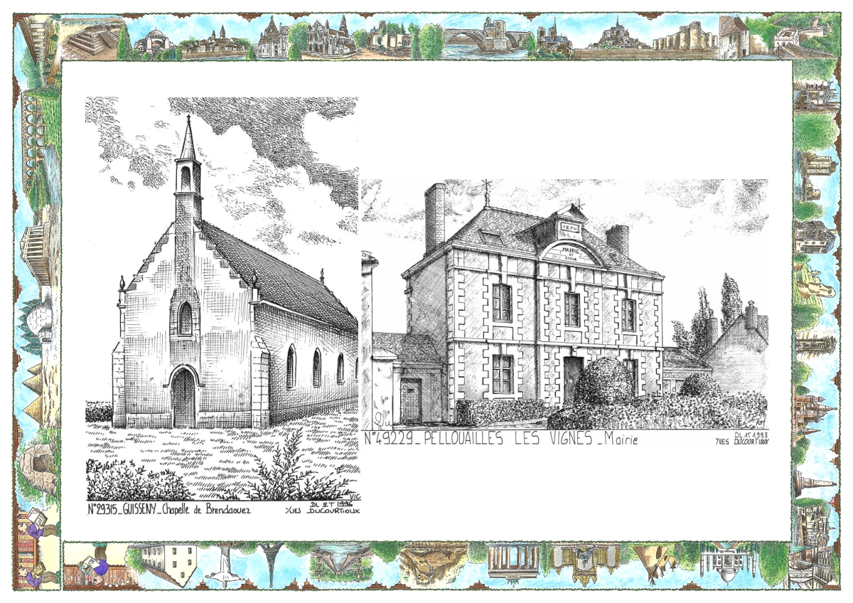 MONOCARTE N 29315-49229 - GUISSENY - chapelle de brendaouez / PELLOUAILLES LES VIGNES - mairie