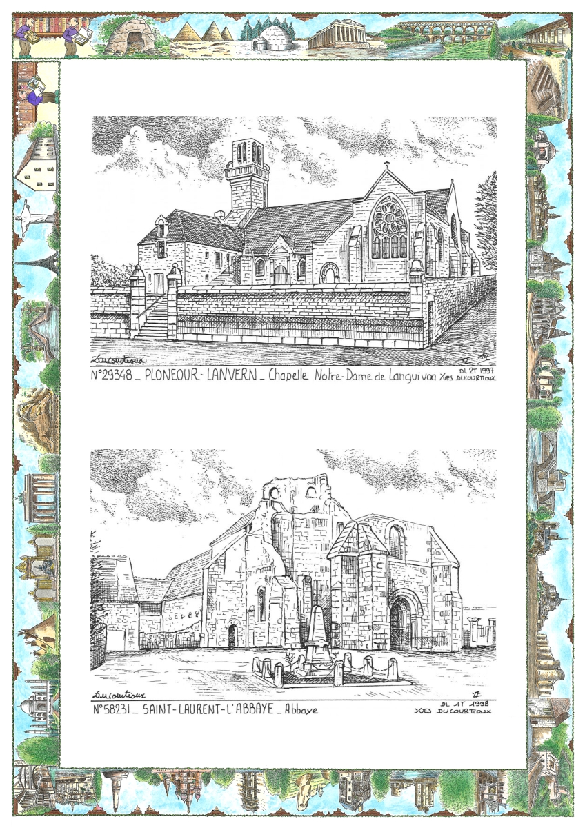 MONOCARTE N 29348-58231 - PLONEOUR LANVERN - chapelle nd de languivoa / ST LAURENT L ABBAYE - abbaye