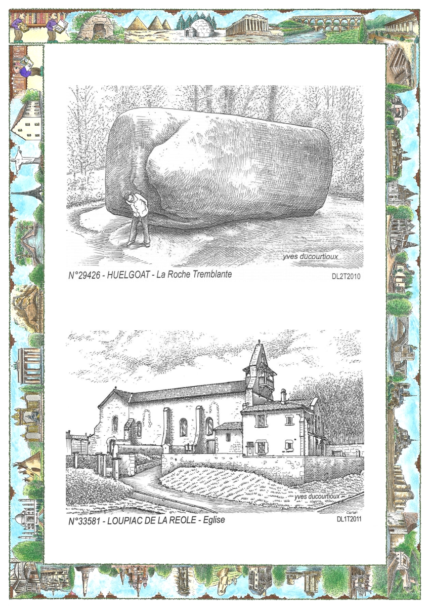 MONOCARTE N 29426-33581 - HUELGOAT - la roche tremblante / LOUPIAC DE LA REOLE - �glise