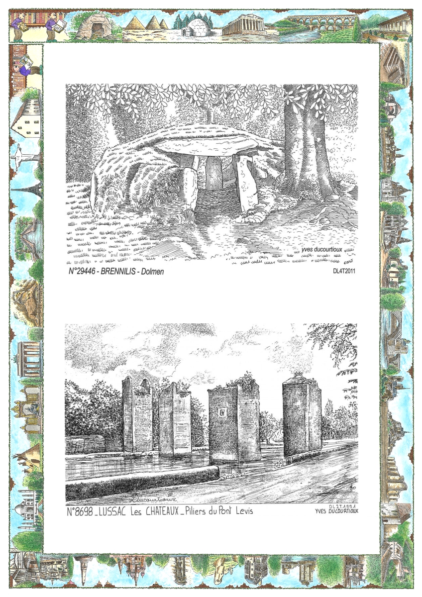 MONOCARTE N 29446-86098 - BRENNILIS - dolmen / LUSSAC LES CHATEAUX - piliers du pont levis