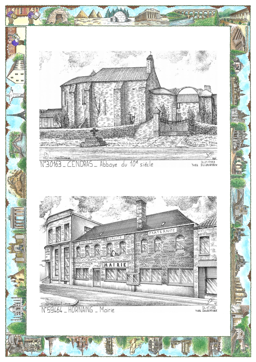 MONOCARTE N 30163-59464 - CENDRAS - abbaye du 10� si�cle / HORNAING - mairie