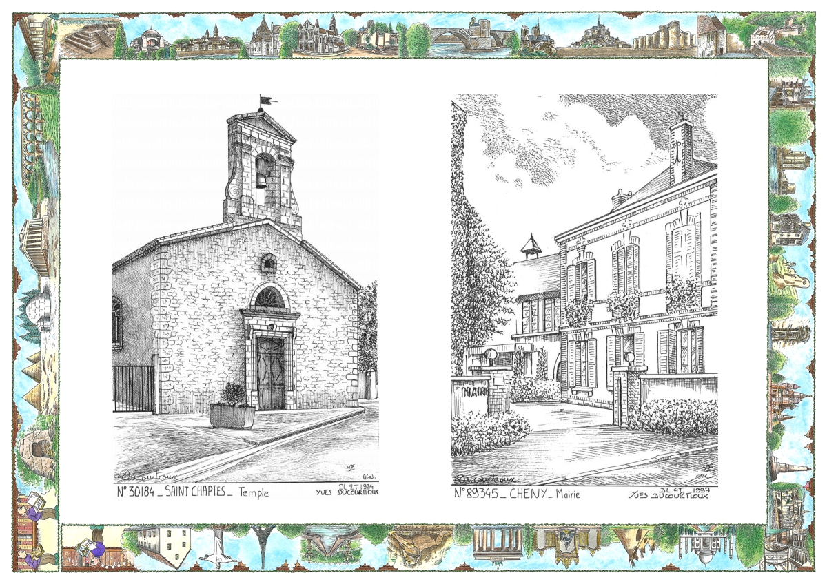 MONOCARTE N 30184-89345 - ST CHAPTES - temple / CHENY - mairie