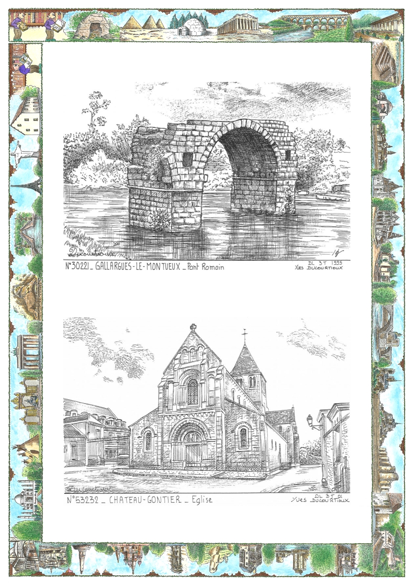 MONOCARTE N 30221-53232 - GALLARGUES LE MONTUEUX - pont romain / CHATEAU GONTIER - �glise