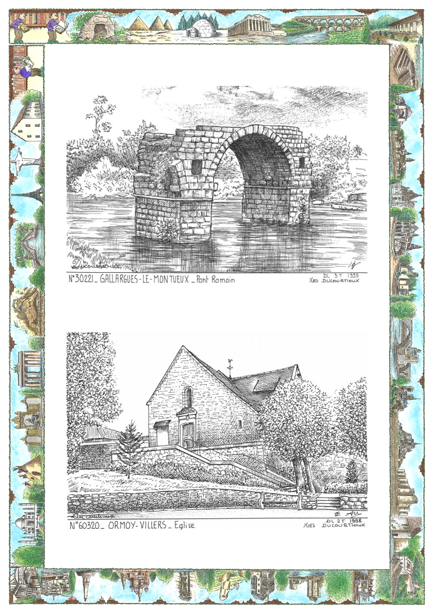MONOCARTE N 30221-60320 - GALLARGUES LE MONTUEUX - pont romain / ORMOY VILLERS - �glise