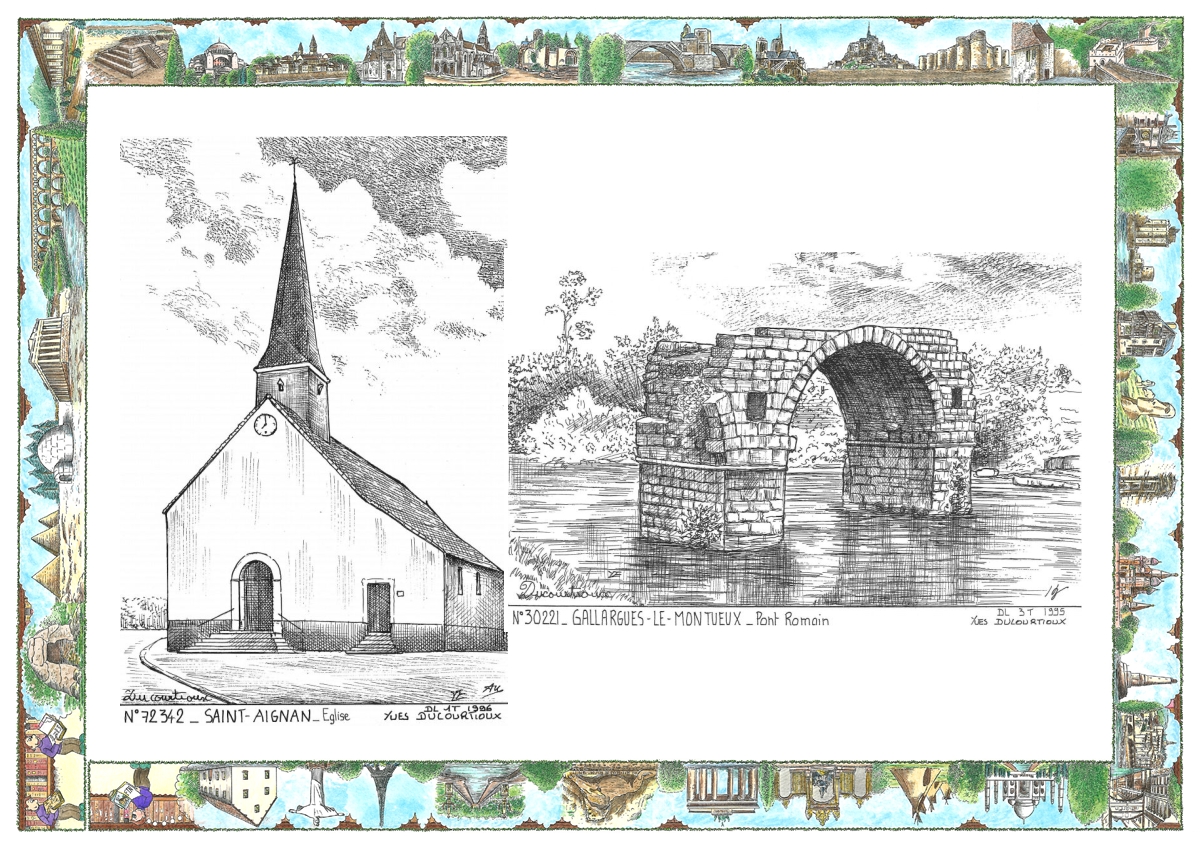 MONOCARTE N 30221-72342 - GALLARGUES LE MONTUEUX - pont romain / ST AIGNAN - �glise