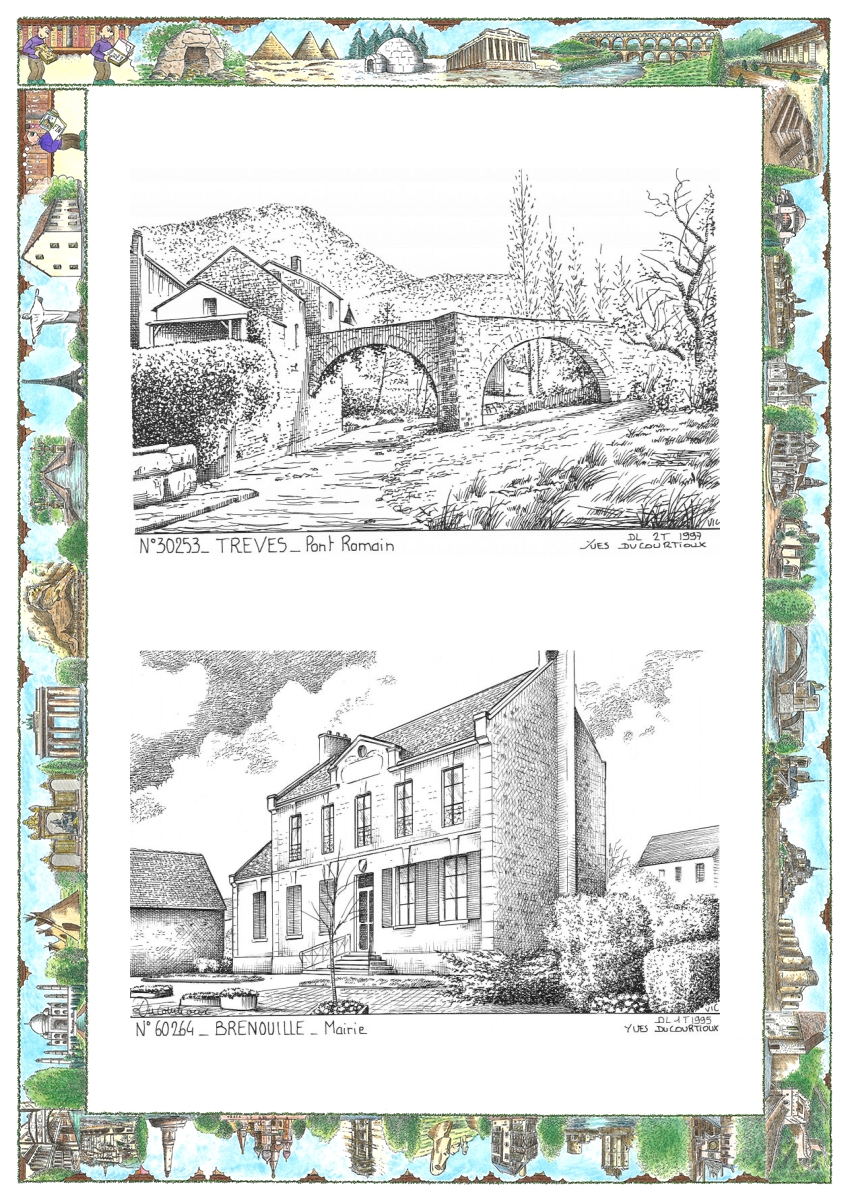 MONOCARTE N 30253-60264 - TREVES - pont romain / BRENOUILLE - mairie