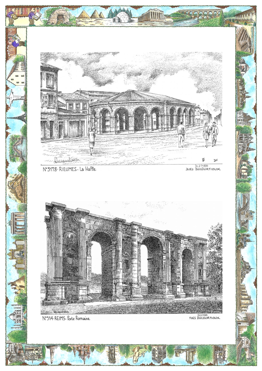 MONOCARTE N 31078-51004 - RIEUMES - la halle / REIMS - porte romaine