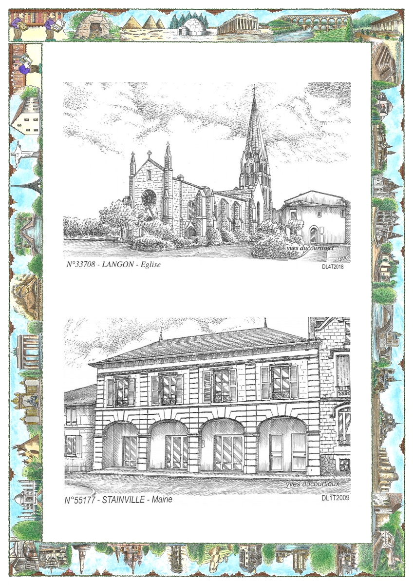 MONOCARTE N 33708-55177 - LANGON - �glise / STAINVILLE - mairie