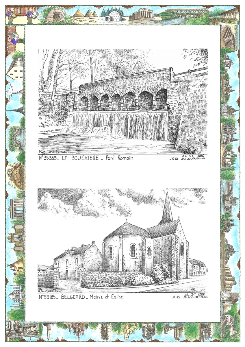 MONOCARTE N 35339-53185 - LA BOUEXIERE - pont romain / BELGEARD - mairie et �glise