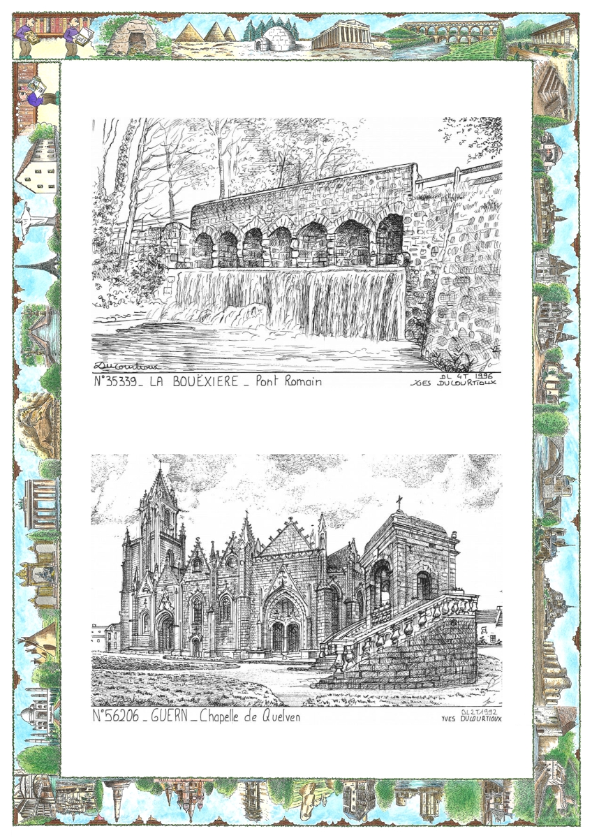 MONOCARTE N 35339-56206 - LA BOUEXIERE - pont romain / GUERN - chapelle de quelven