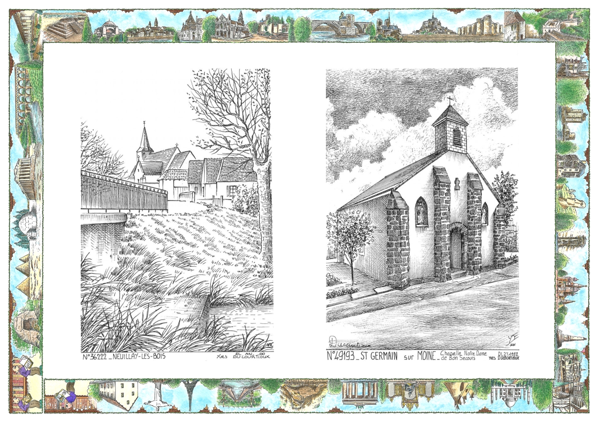 MONOCARTE N 36222-49193 - NEUILLAY LES BOIS - vue / ST GERMAIN SUR MOINE - chapelle nd de bonsecours