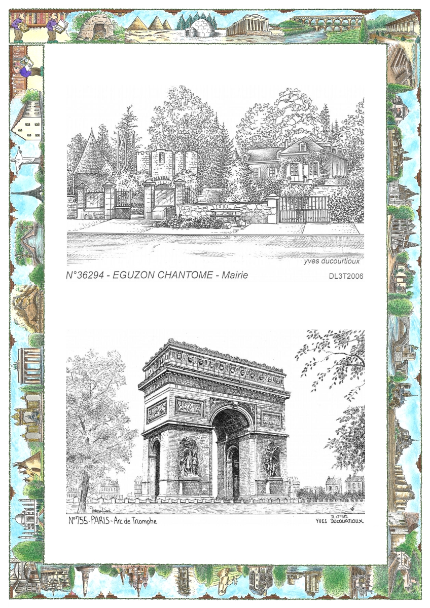 MONOCARTE N 36294-75005 - EGUZON CHANTOME - mairie / PARIS - arc de triomphe