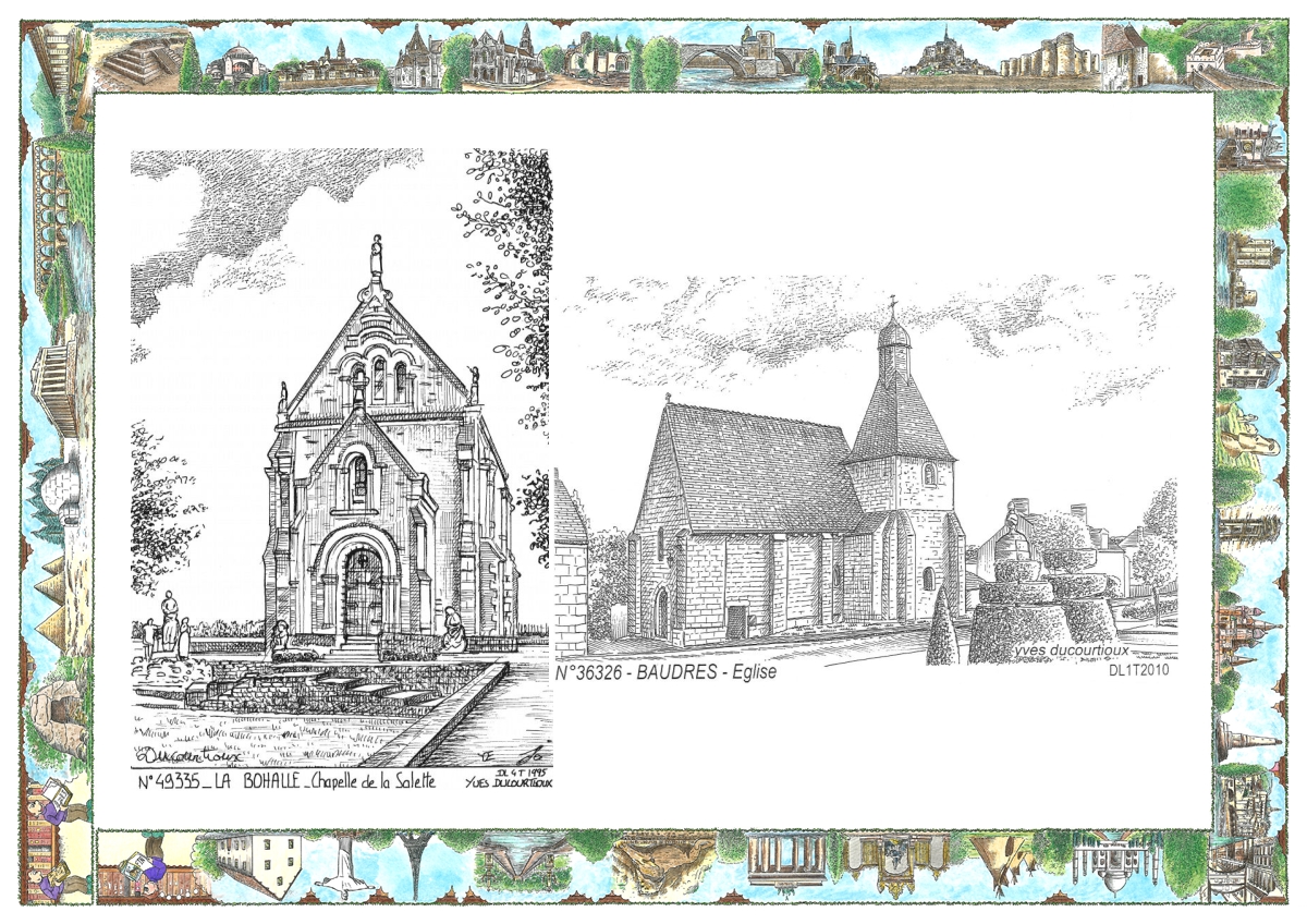 MONOCARTE N 36326-49335 - BAUDRES - �glise / LA BOHALLE - chapelle de la salette