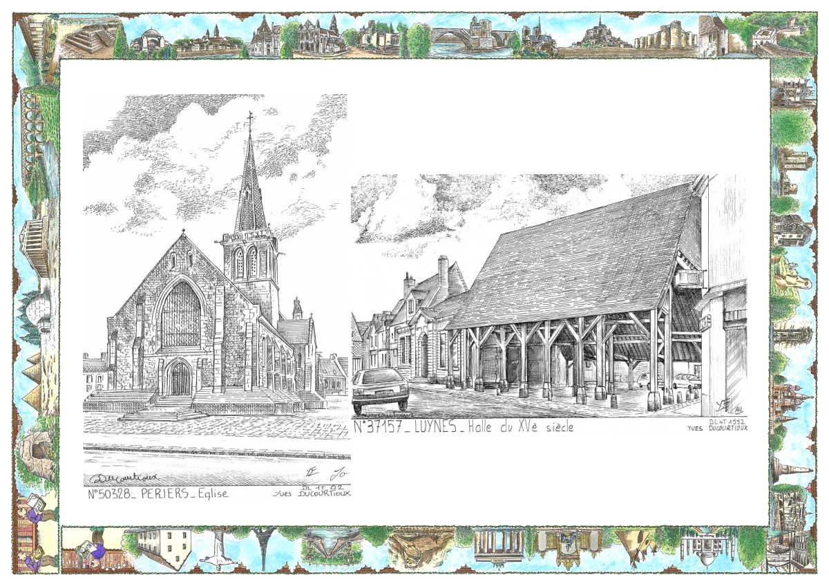 MONOCARTE N 37157-50328 - LUYNES - halle du XV� si�cle / PERIERS - �glise