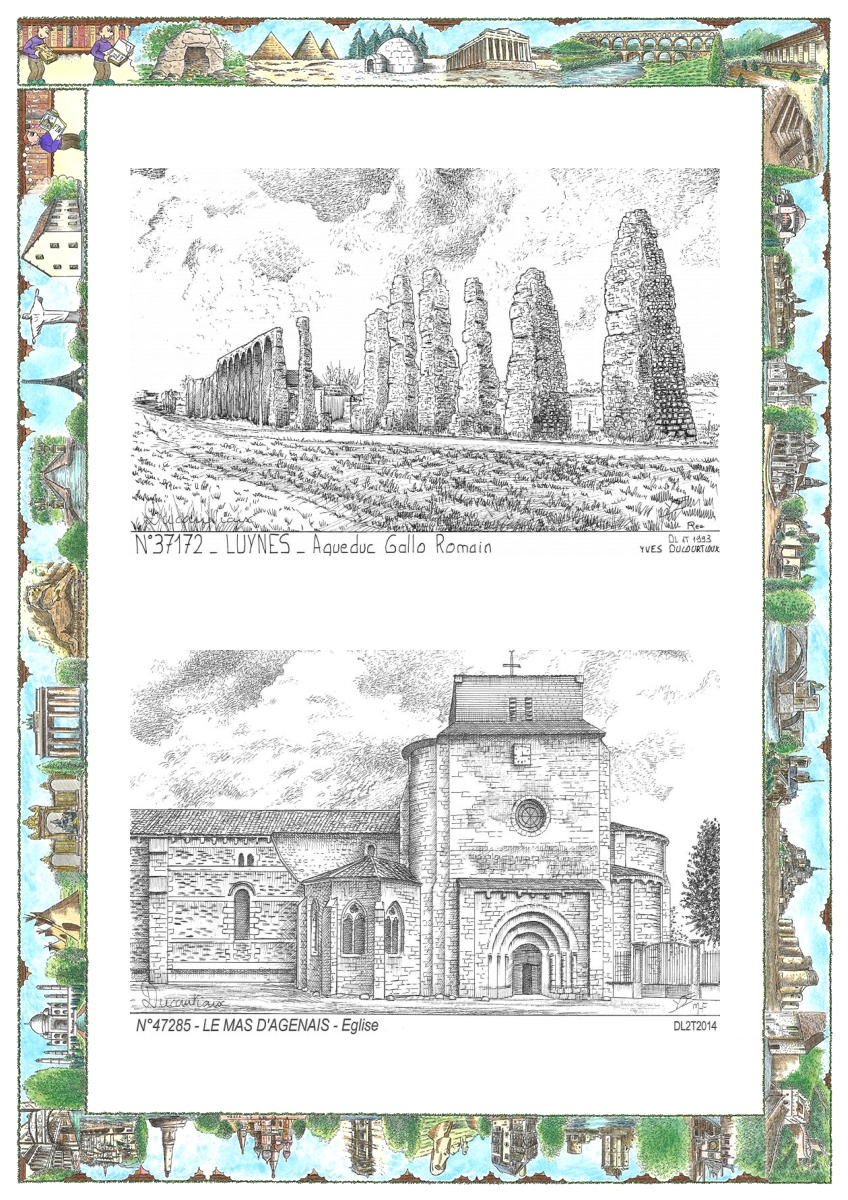 MONOCARTE N 37172-47285 - LUYNES - aqueduc gallo romain / LE MAS D AGENAIS - �glise
